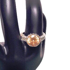 Peach Crystal Stone Octagon Ring